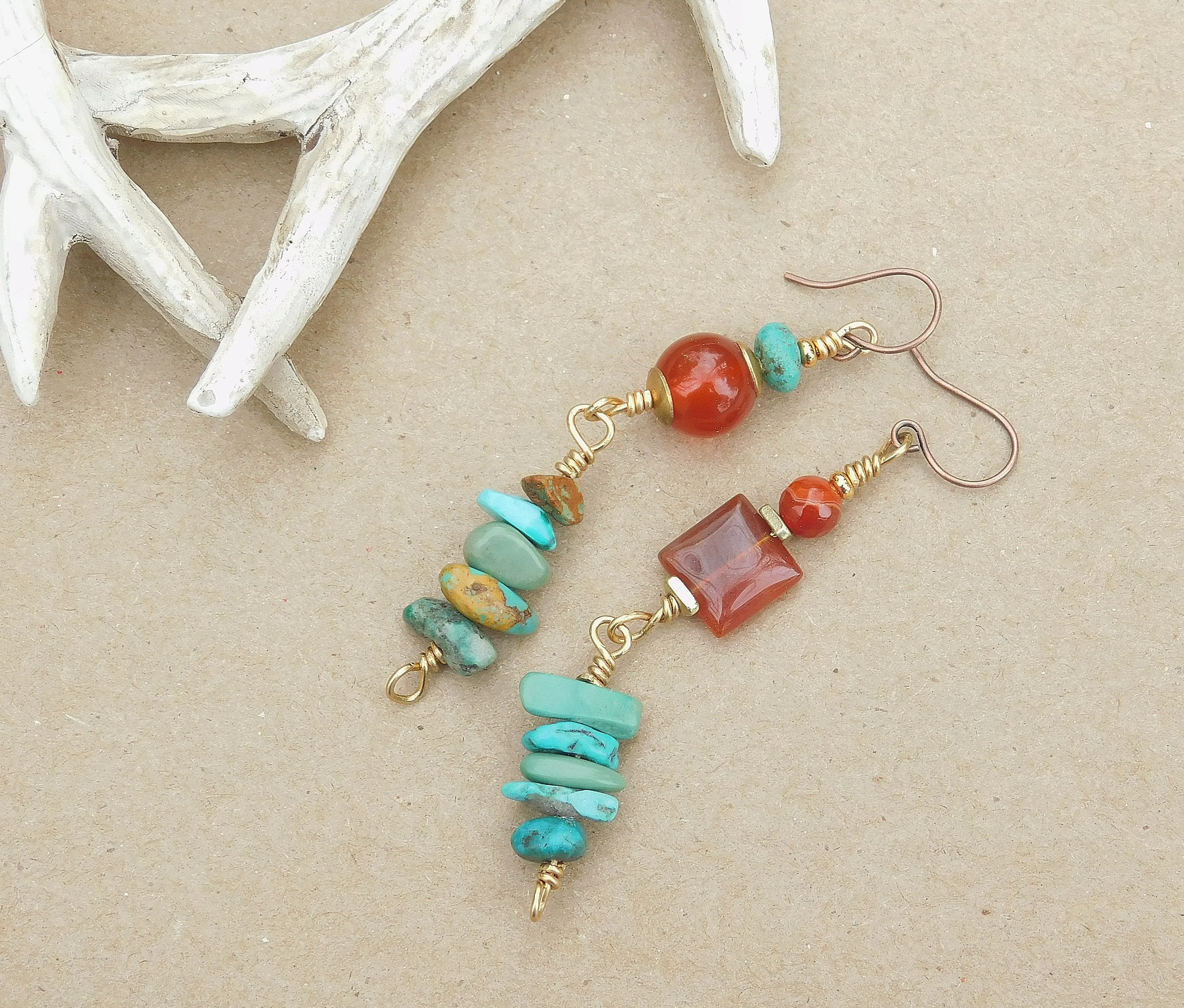 Turquoise and Carnelian Gemstone Earrings