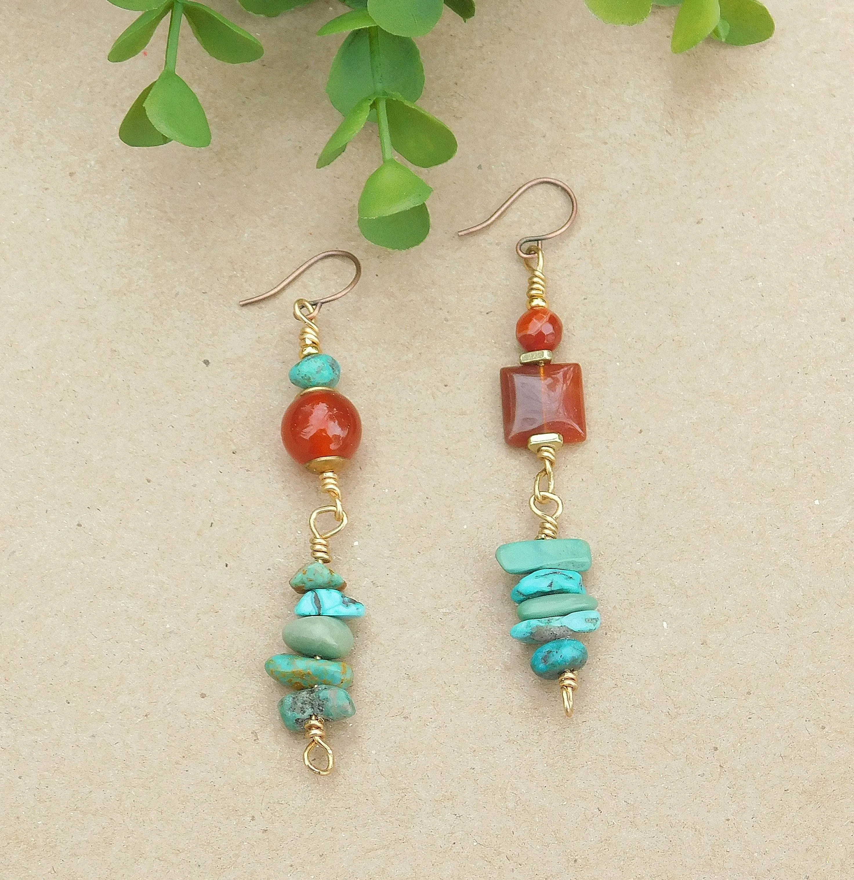 Turquoise and Carnelian Gemstone Earrings