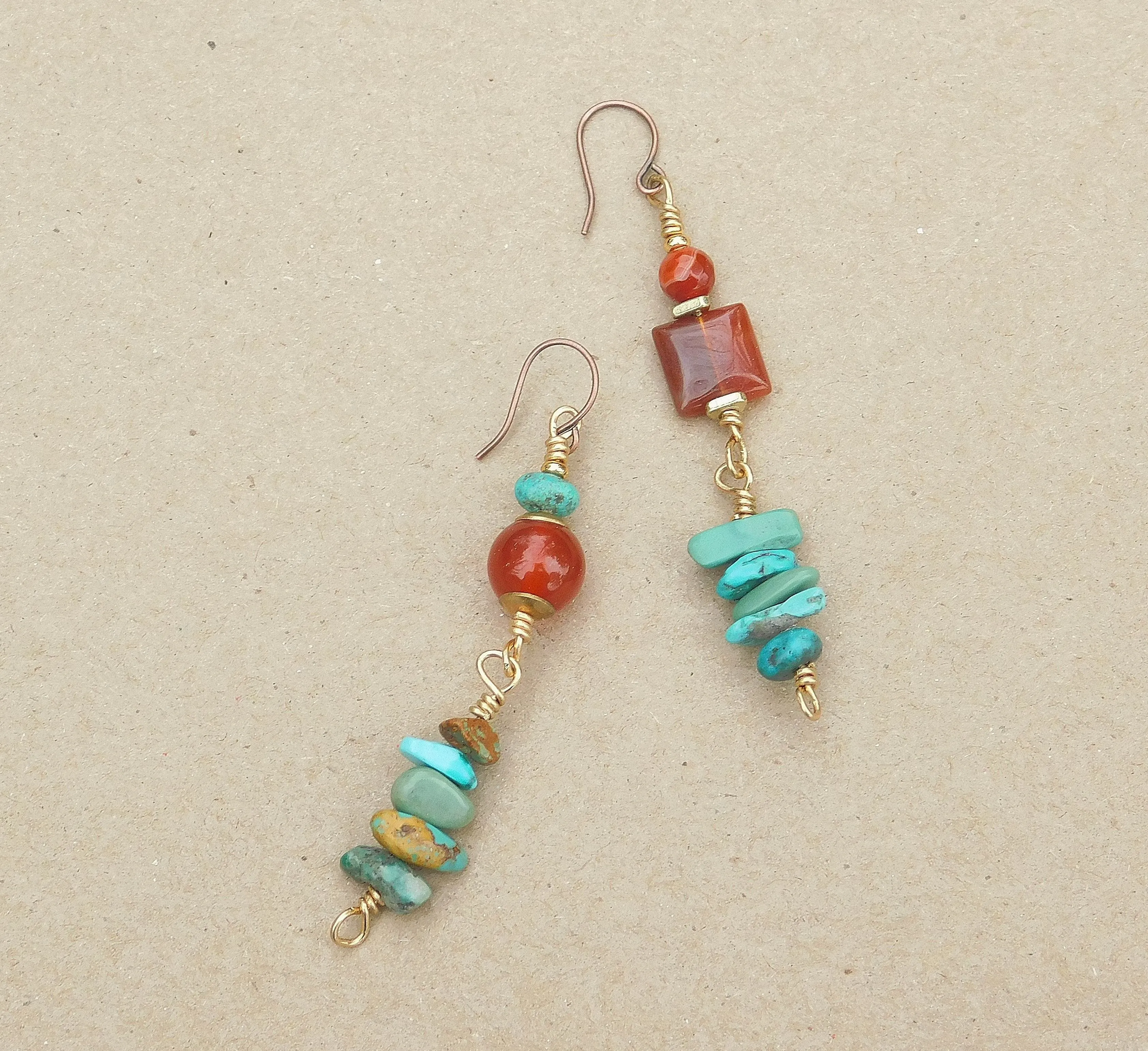 Turquoise and Carnelian Gemstone Earrings