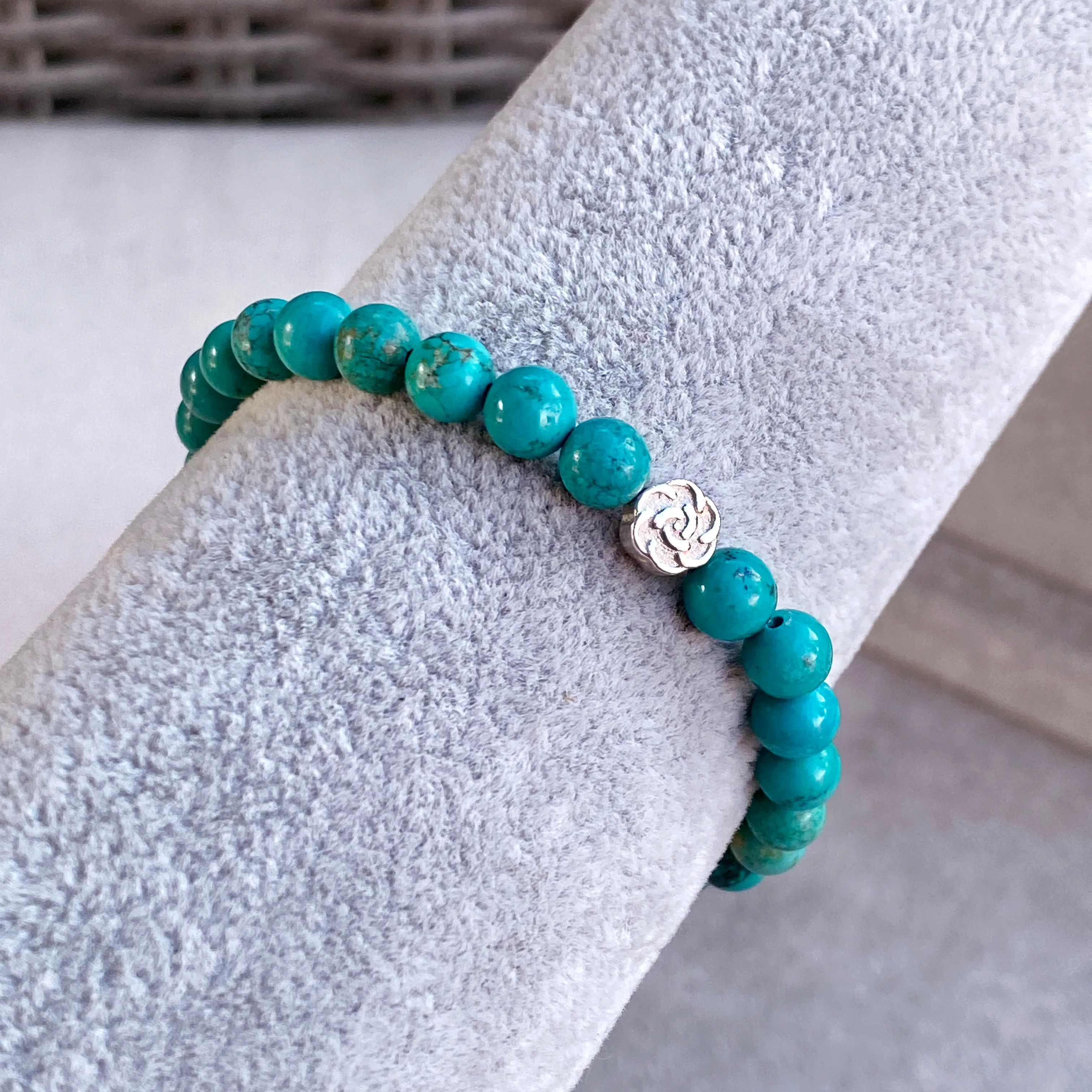 Turquoise and Sterling Silver Rose Bracelet