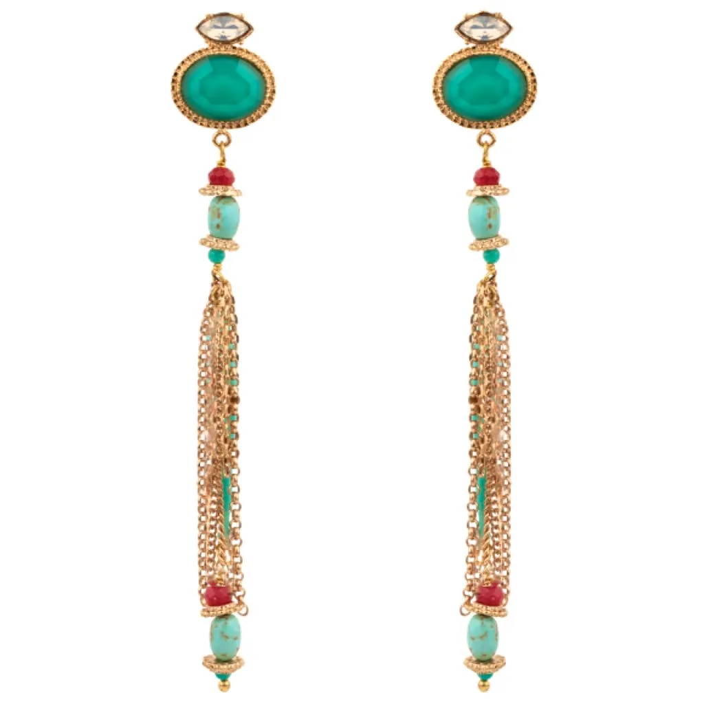 Turquoise and Swarovski Crystal Tassel Earrings by Satellite Paris