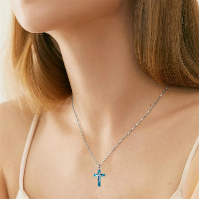 Turquoise Cross Necklace for Women Sterling Silver Cross Pendant Birthday Christmas Cross Jewelry Gifts