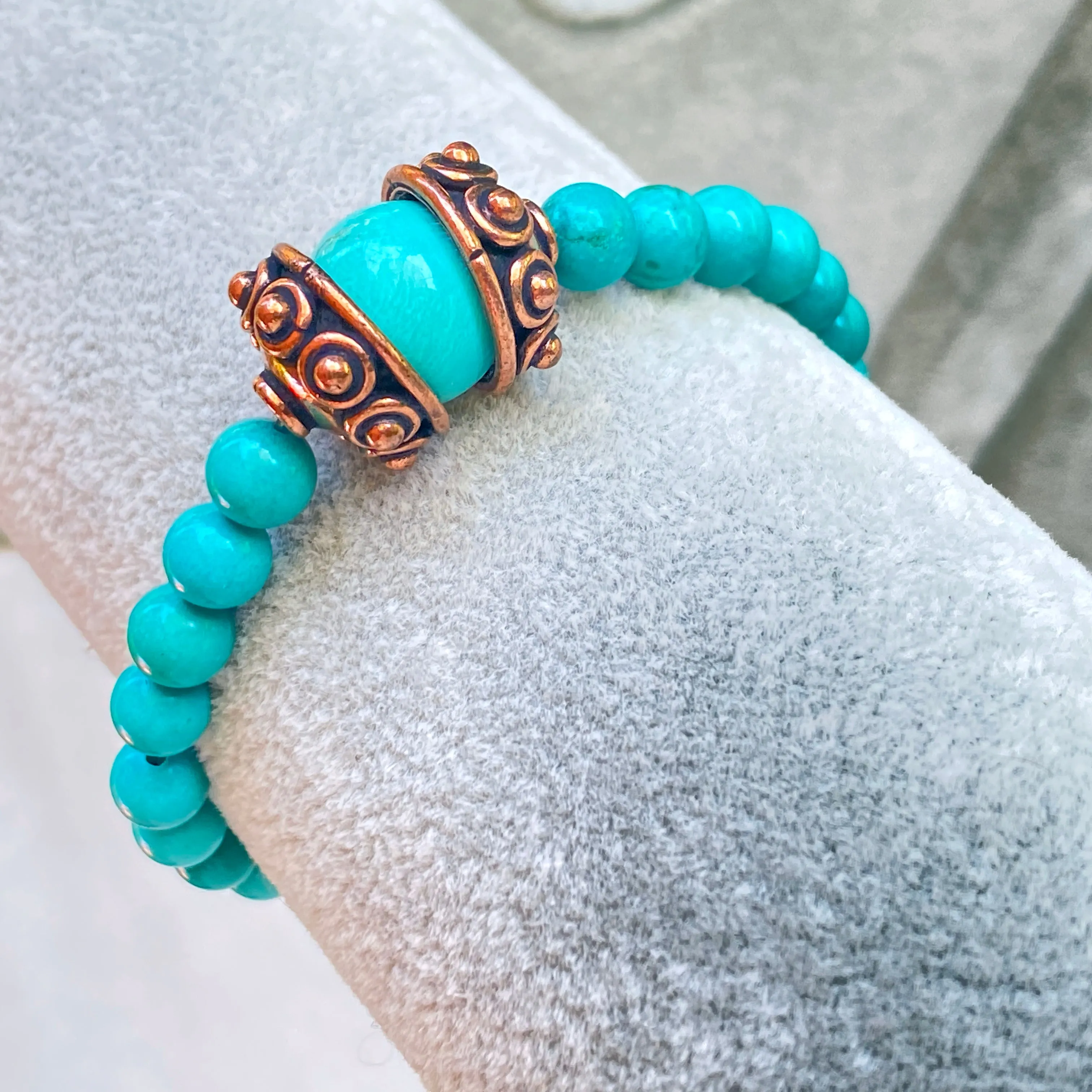 Turquoise gemstones and Copper Flower Beaded Bracelet