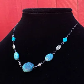 Turquoise gemstones and sterling silver Flower Necklace