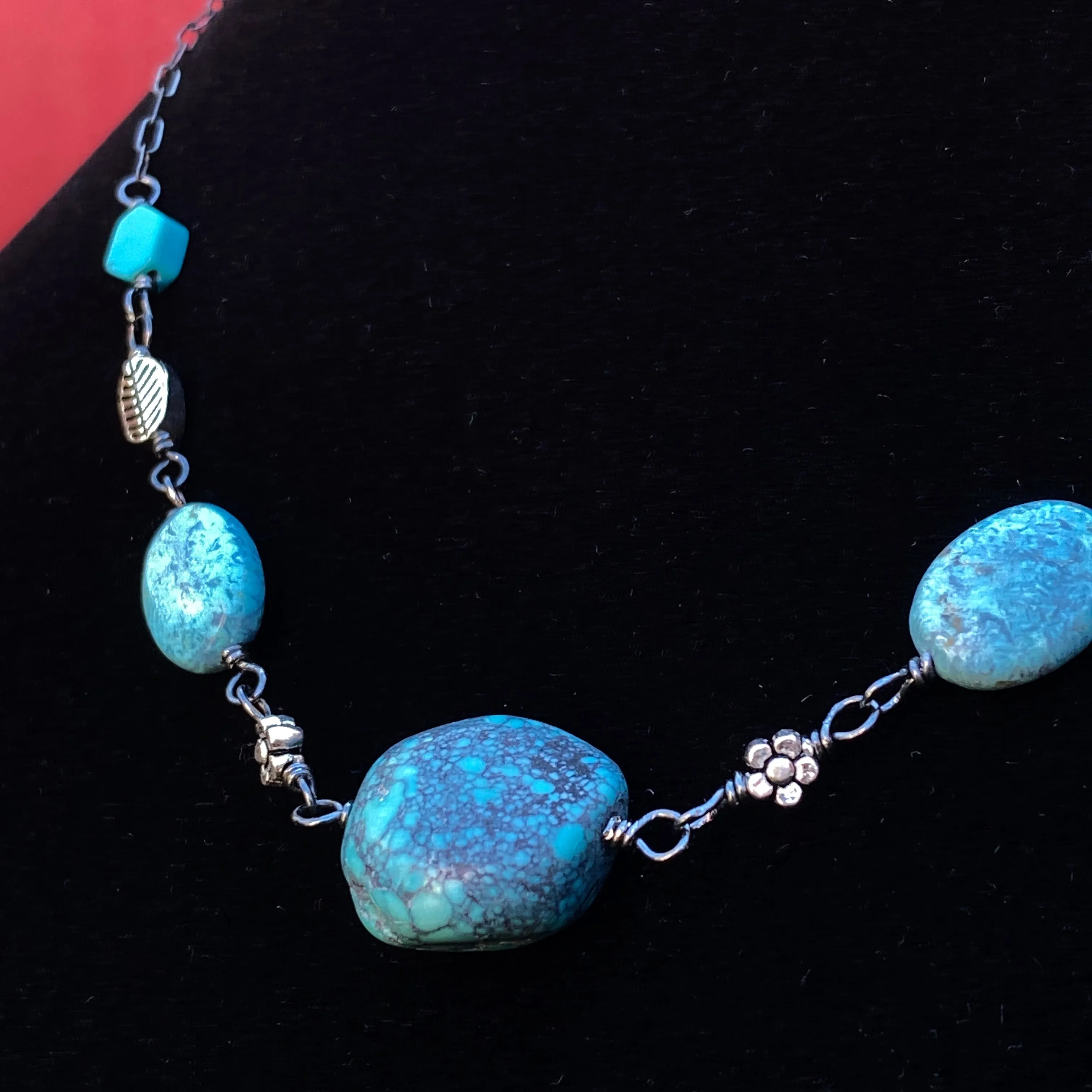 Turquoise gemstones and sterling silver Flower Necklace