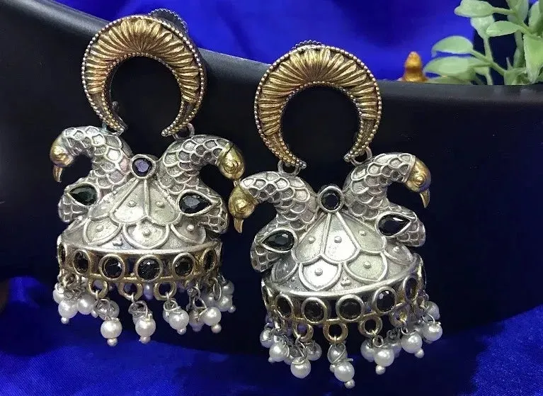 Unique And Elegant High End Two Tone Oxidized Jhumkas