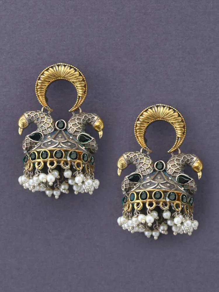 Unique And Elegant High End Two Tone Oxidized Jhumkas