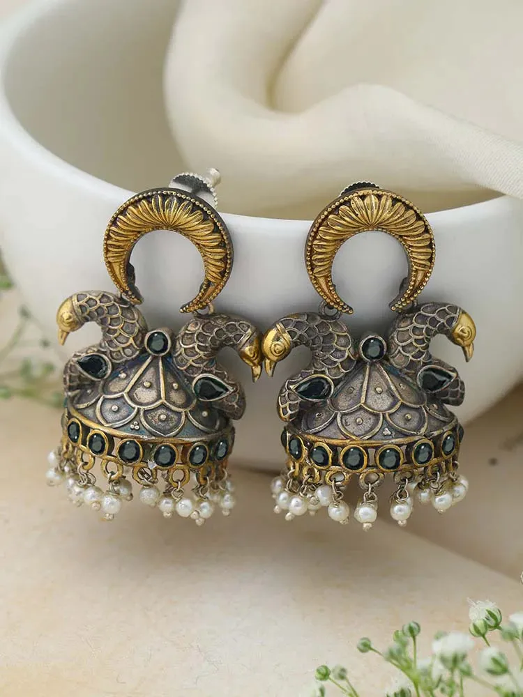 Unique And Elegant High End Two Tone Oxidized Jhumkas