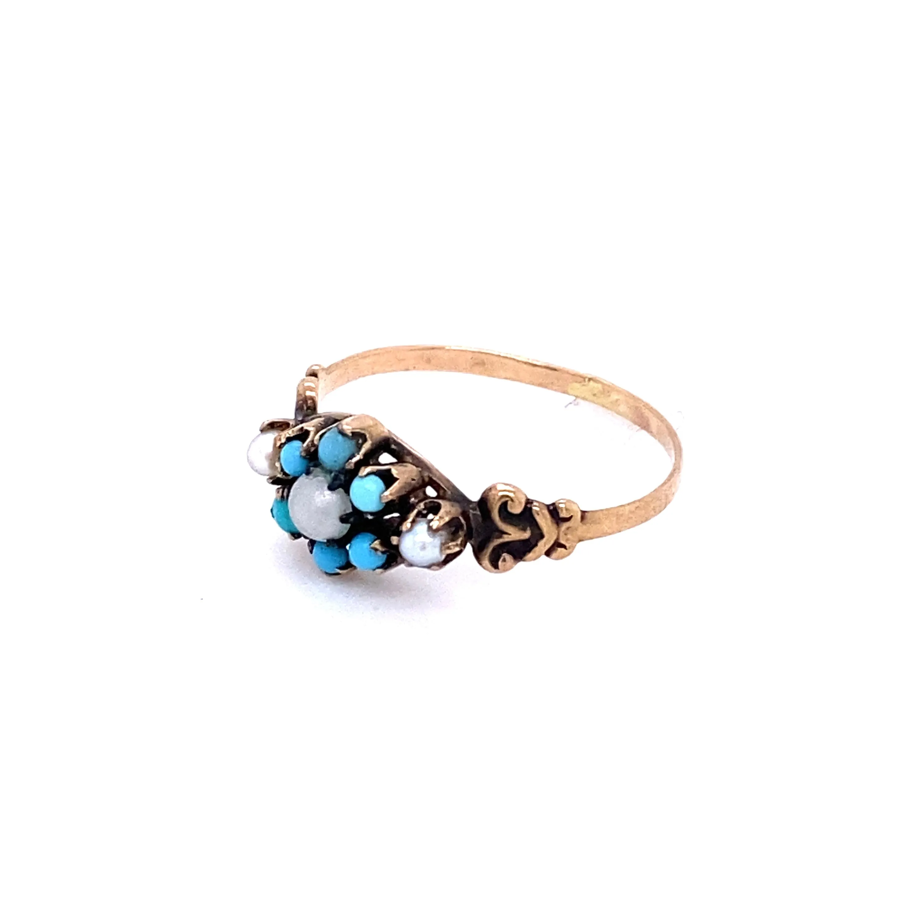 Victorian Turquoise and Pearl Flower Ring