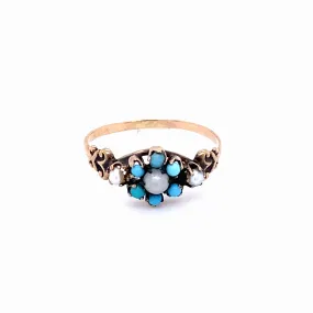 Victorian Turquoise and Pearl Flower Ring