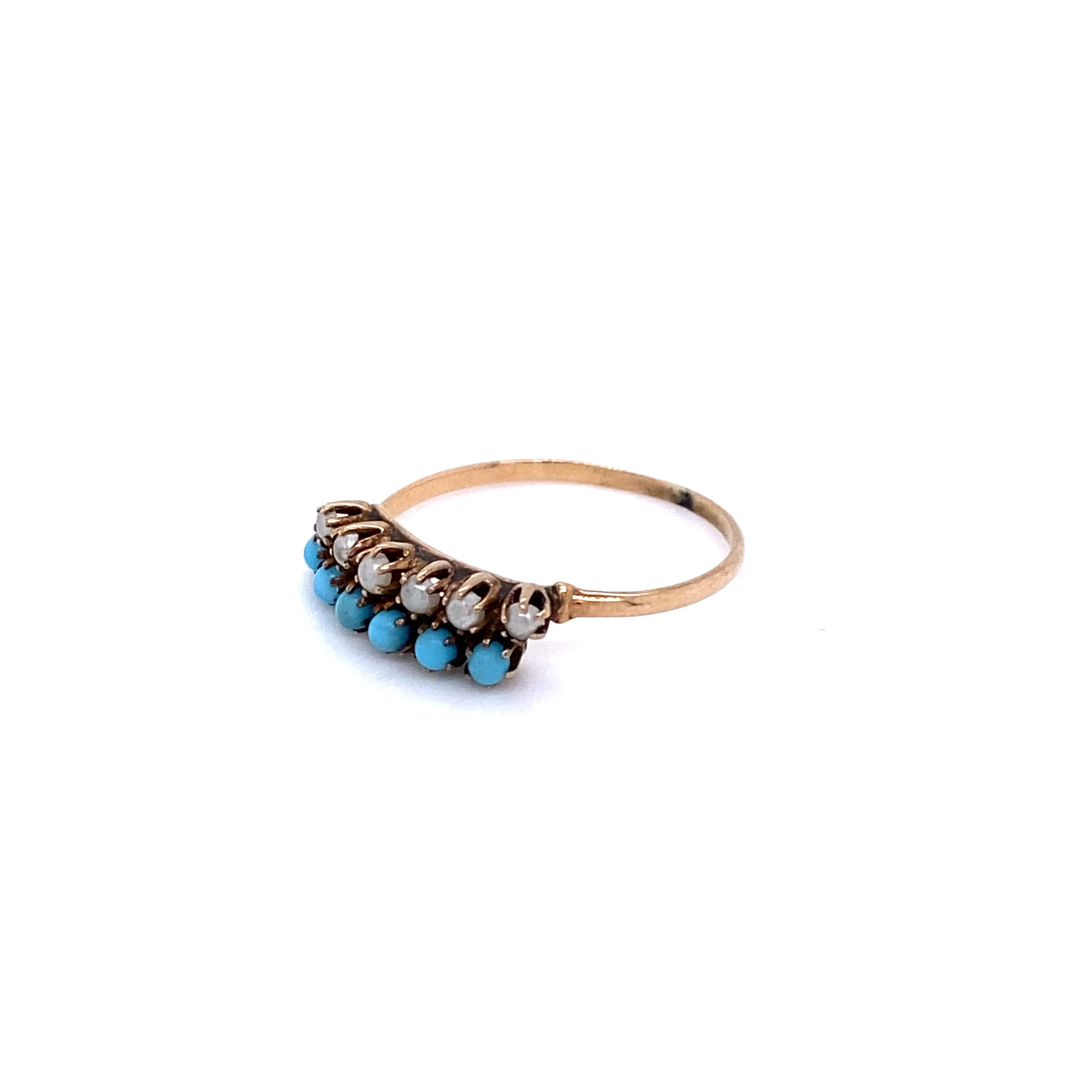 Vintage Turquoise and Pearl Line Ring