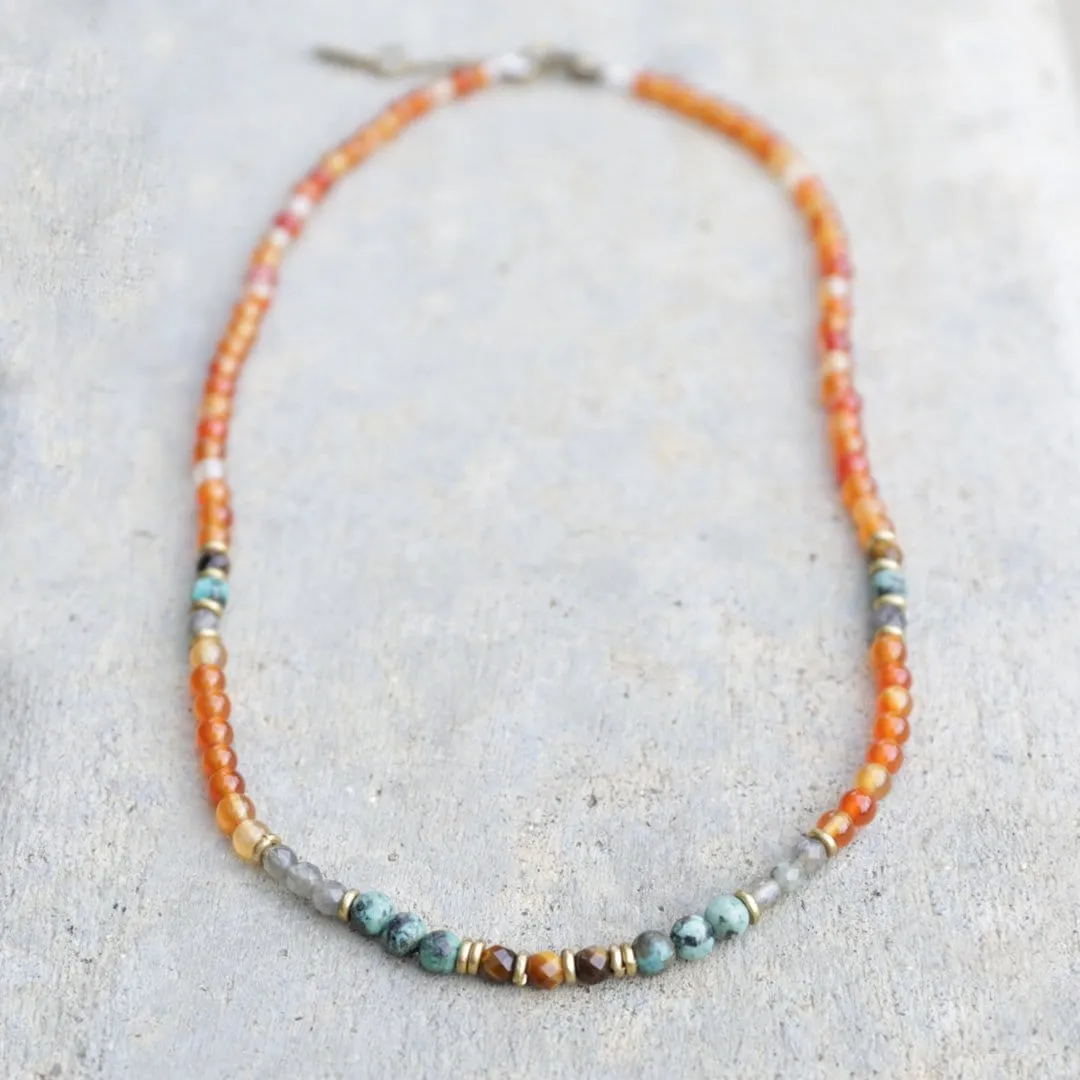 Vitality and Prosperity Carnelian and African Turquoise Delicate Necklace