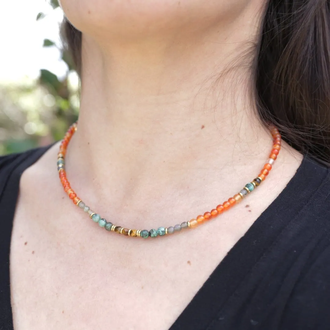 Vitality and Prosperity Carnelian and African Turquoise Delicate Necklace