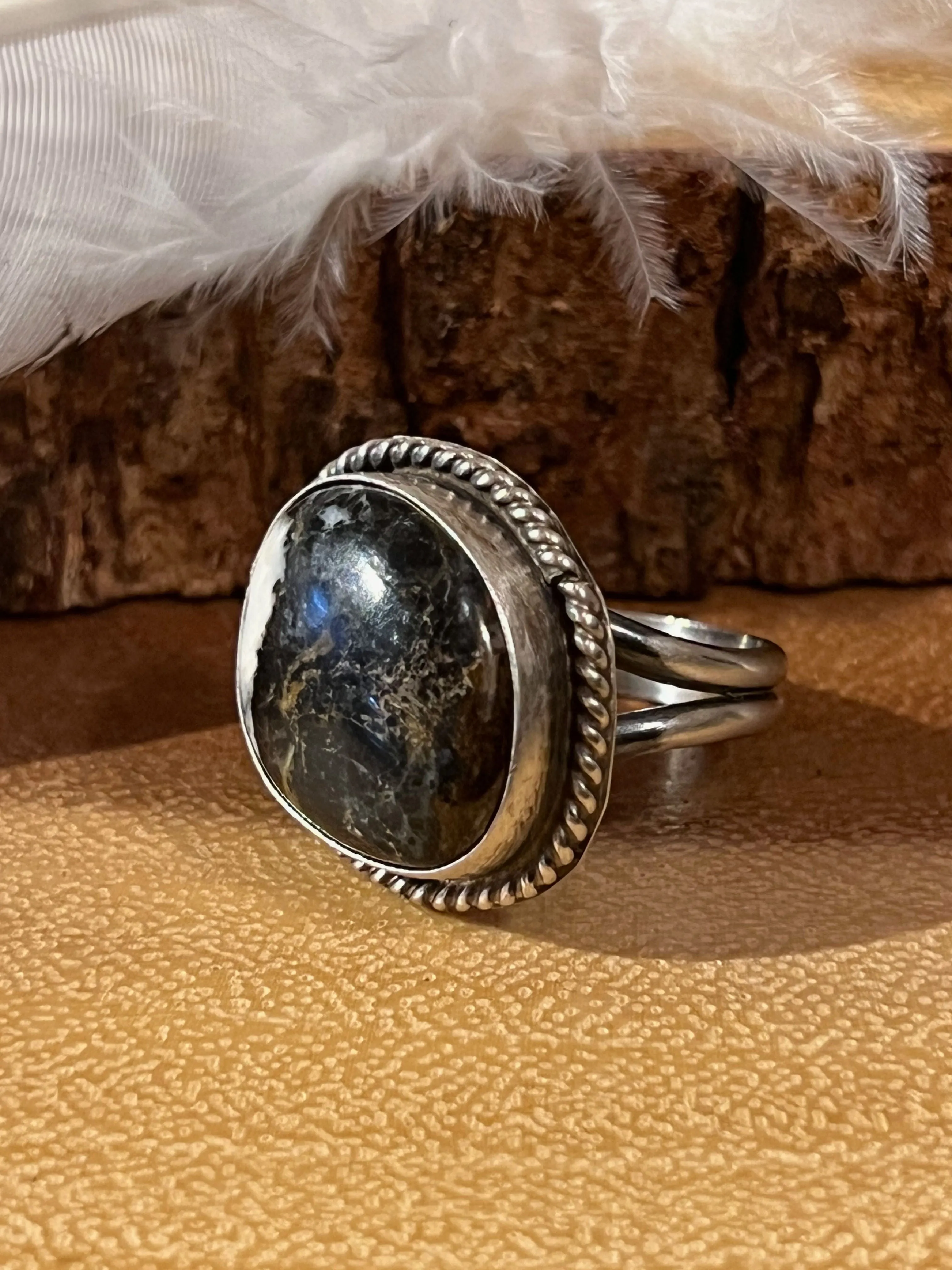 WHITE BUFFALO OBSCURA Turquoise Silver Statement Navajo Ring, Size 8