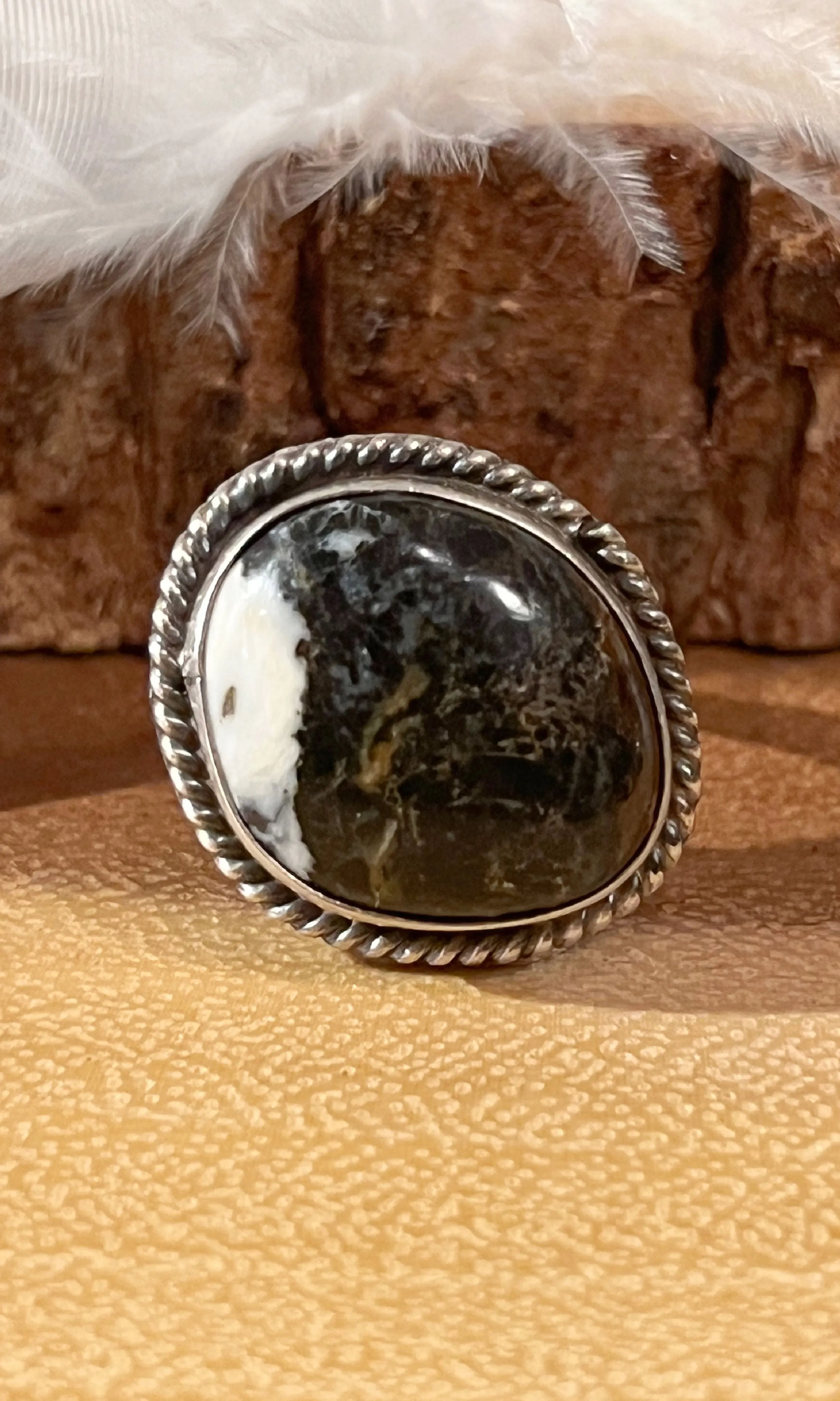 WHITE BUFFALO OBSCURA Turquoise Silver Statement Navajo Ring, Size 8