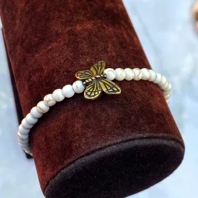 White turquoise gemstone and Brass Butterfly Bracelet