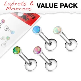 WILDKLASS 4 Pcs Value Pack Internally Threaded Opal Set 316L Surgical Steel Labret, Flat Back Studs