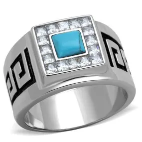 WildKlass Stainless Steel Ring High Polished (no Plating) Men Synthetic Sea Blue