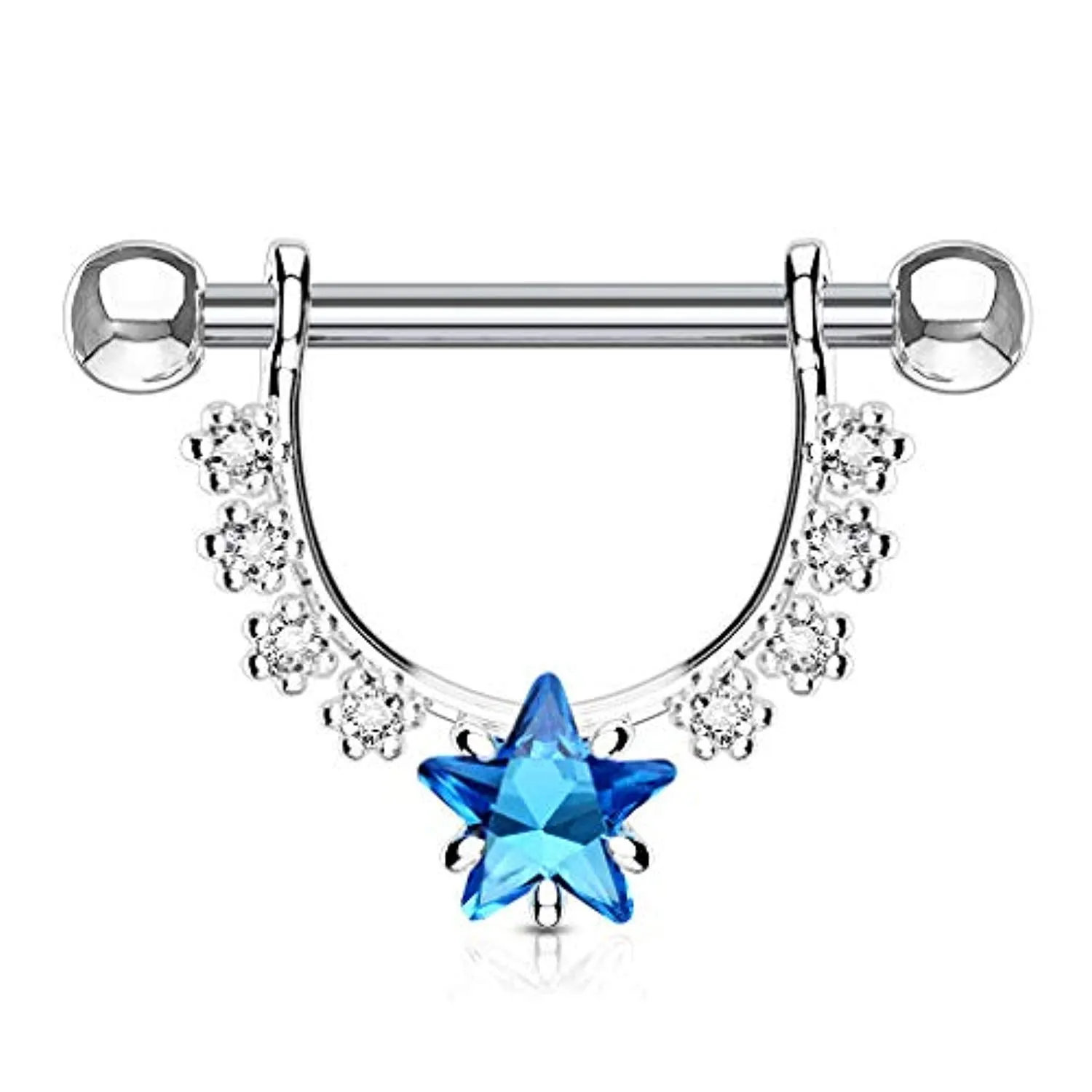 WildKlass Star CZ Center with Lined Prong Set CZs Dangle 316L Surgical Steel Nipple Rings