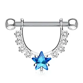 WildKlass Star CZ Center with Lined Prong Set CZs Dangle 316L Surgical Steel Nipple Rings