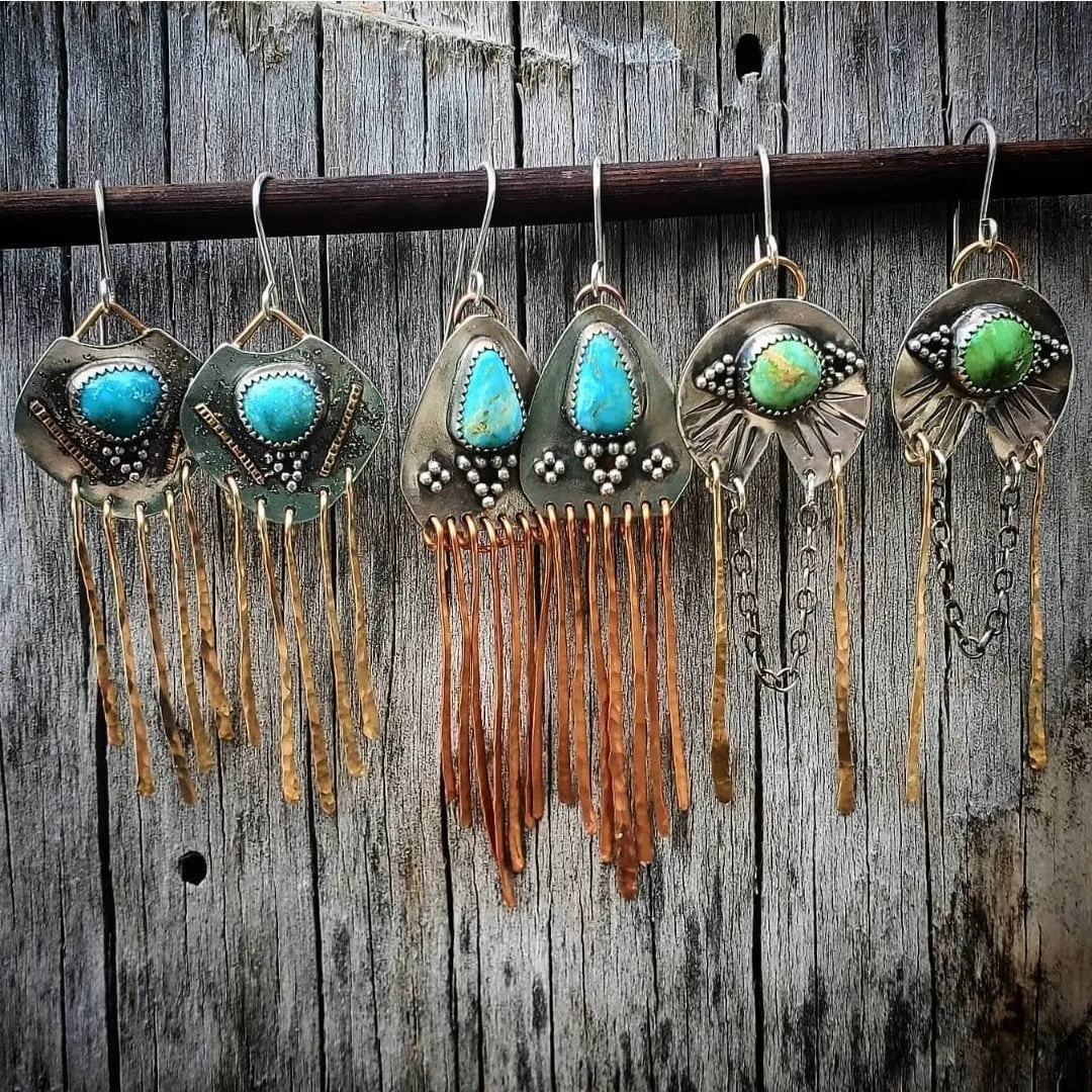 Wind Dancer Green Turquoise Fringe Earrings