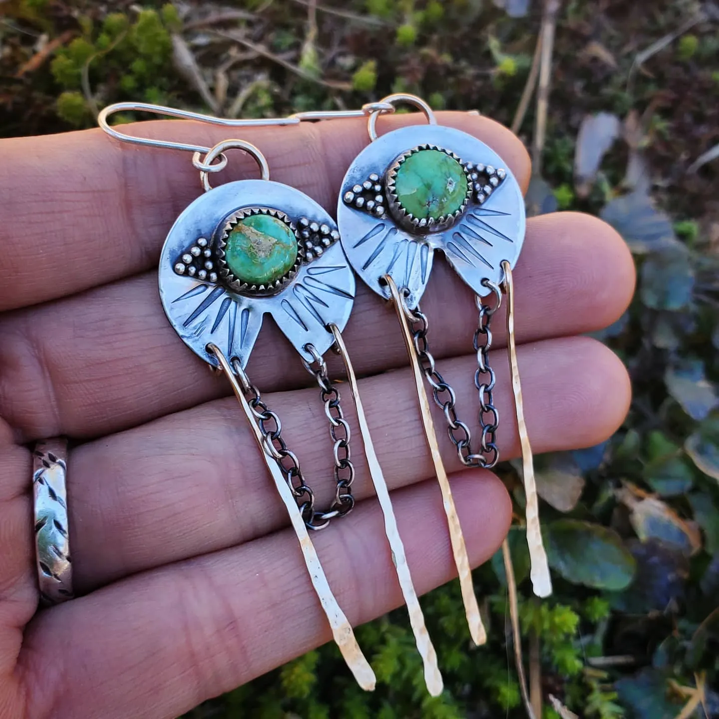 Wind Dancer Green Turquoise Fringe Earrings