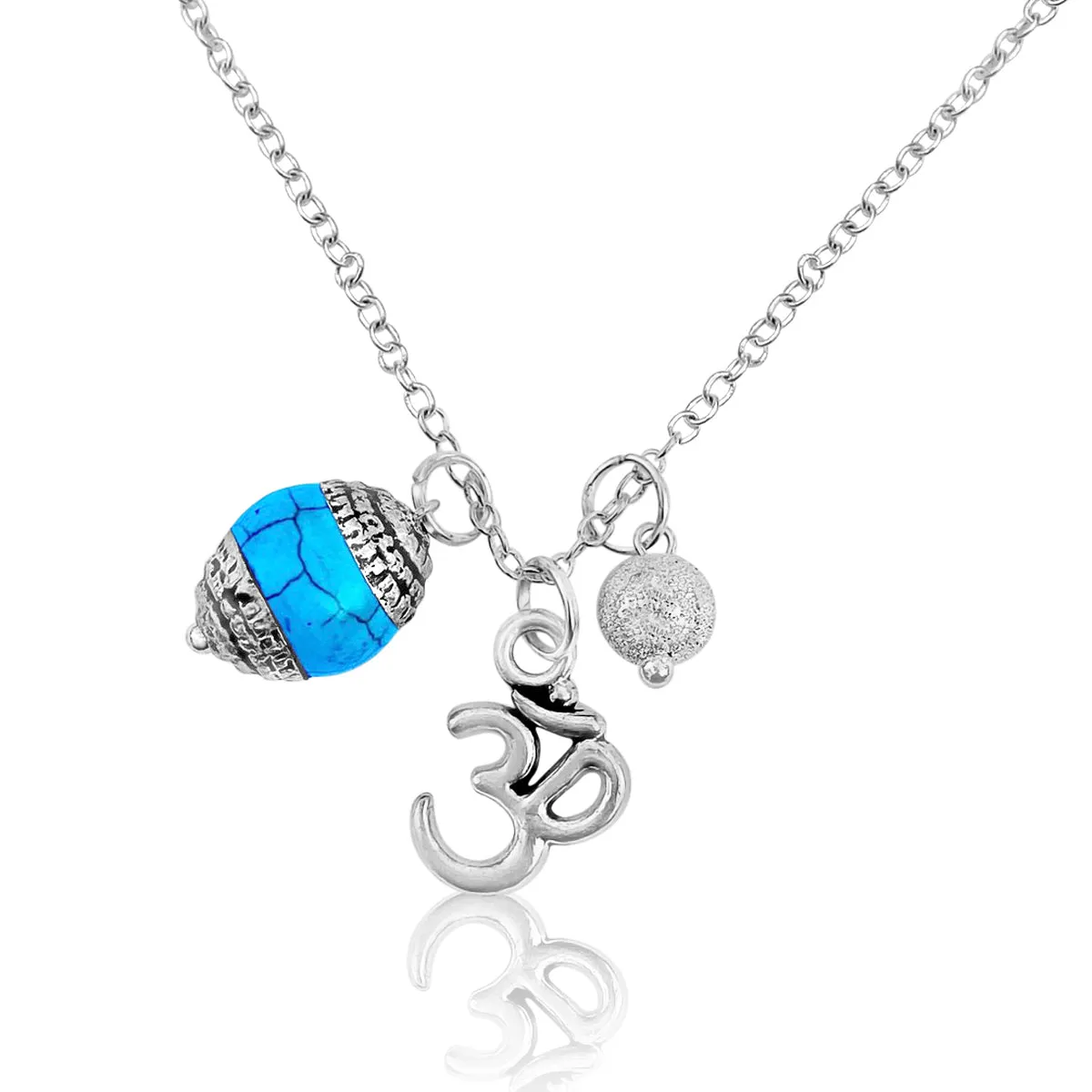 Yoga inspired Ohm Charm Necklace with Turquoise and Silver Ball